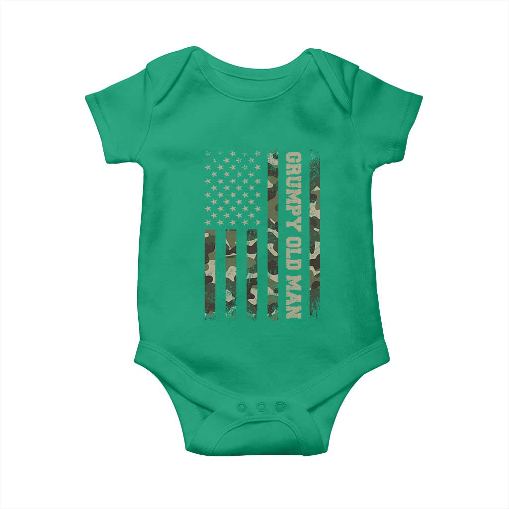 Funny Grumpy Old Man Baby Onesie Vintage Camo American Flag Fathers Day - Wonder Print Shop