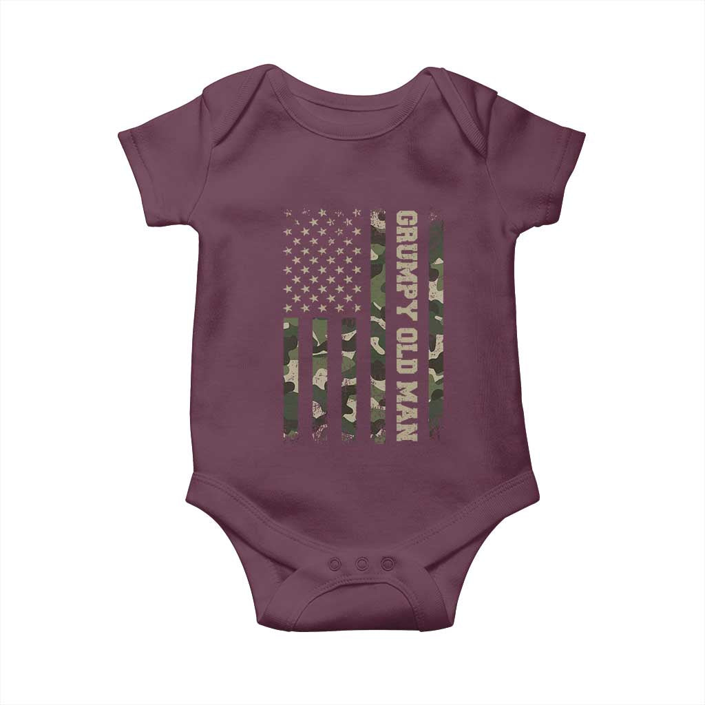 Funny Grumpy Old Man Baby Onesie Vintage Camo American Flag Fathers Day - Wonder Print Shop