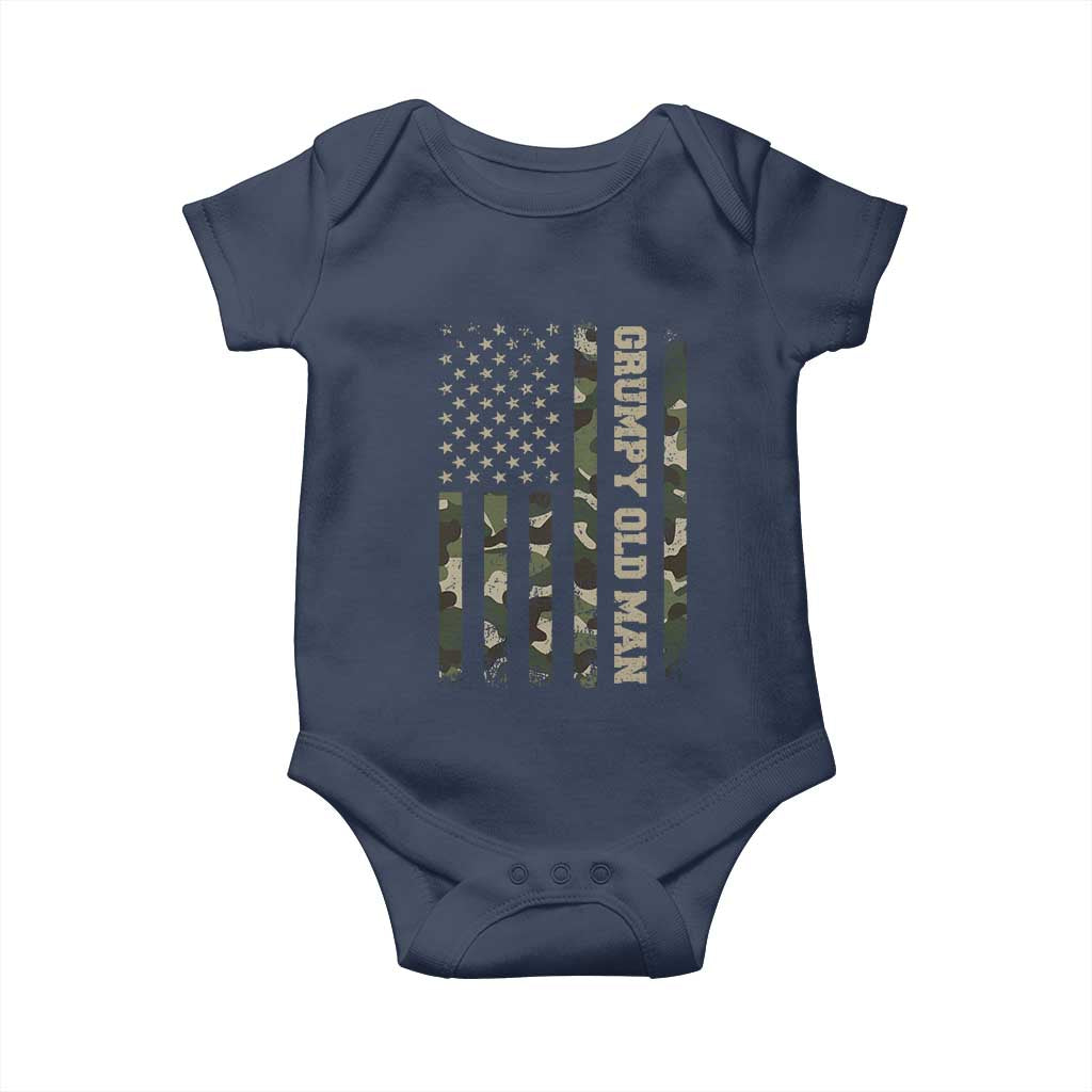 Funny Grumpy Old Man Baby Onesie Vintage Camo American Flag Fathers Day - Wonder Print Shop