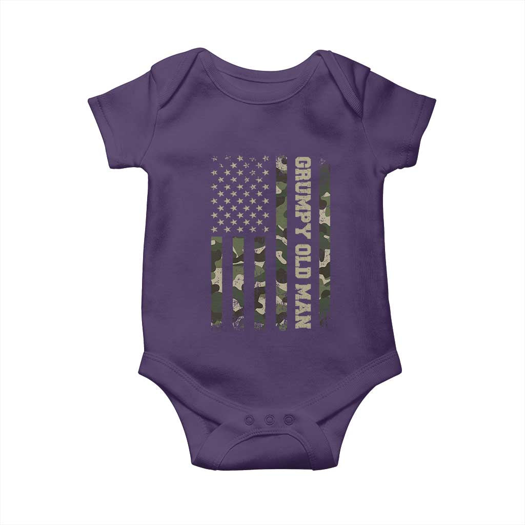 Funny Grumpy Old Man Baby Onesie Vintage Camo American Flag Fathers Day - Wonder Print Shop