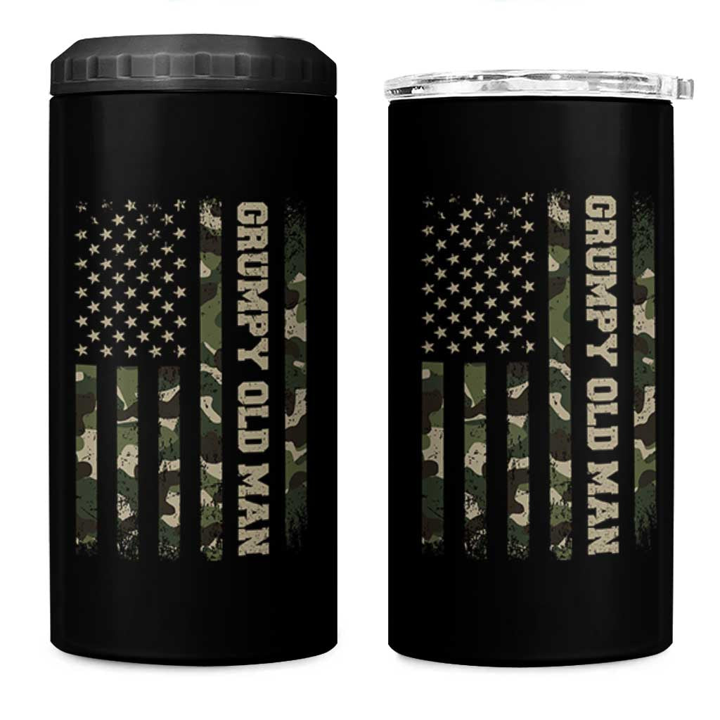 Funny Grumpy Old Man 4 in 1 Can Cooler Tumbler Vintage Camo American Flag Fathers Day - Wonder Print Shop