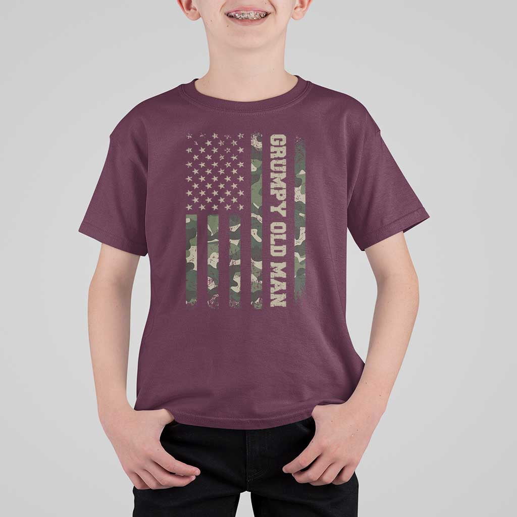 Funny Grumpy Old Man T Shirt For Kid Vintage Camo American Flag Fathers Day - Wonder Print Shop