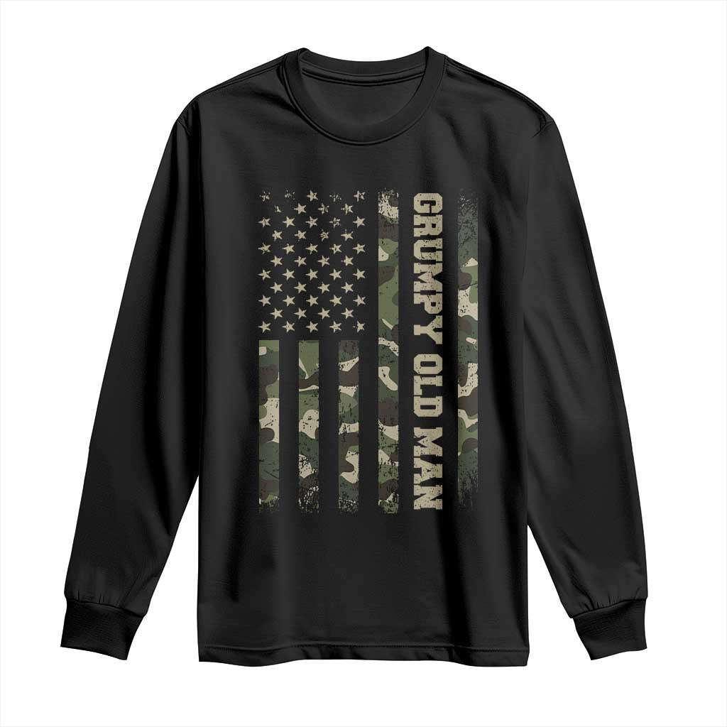 Funny Grumpy Old Man Long Sleeve Shirt Vintage Camo American Flag Fathers Day - Wonder Print Shop