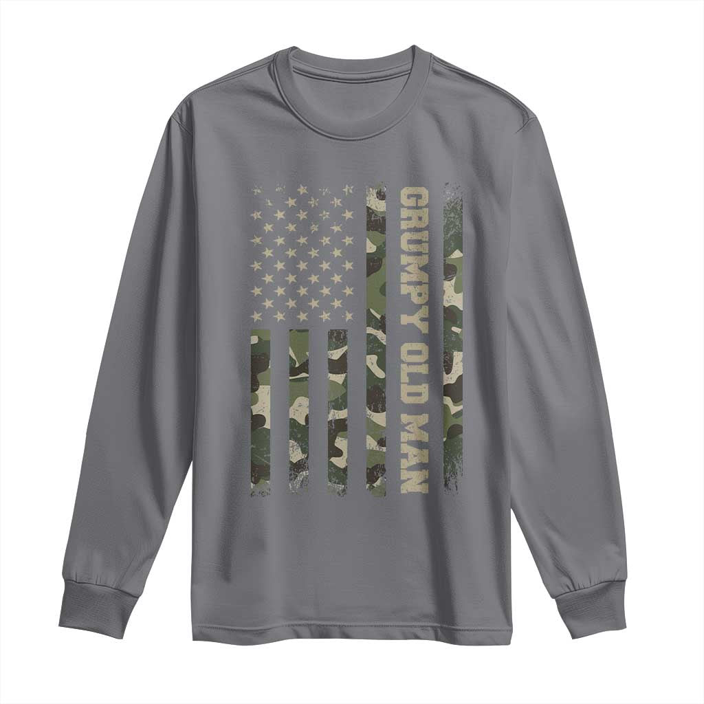 Funny Grumpy Old Man Long Sleeve Shirt Vintage Camo American Flag Fathers Day - Wonder Print Shop