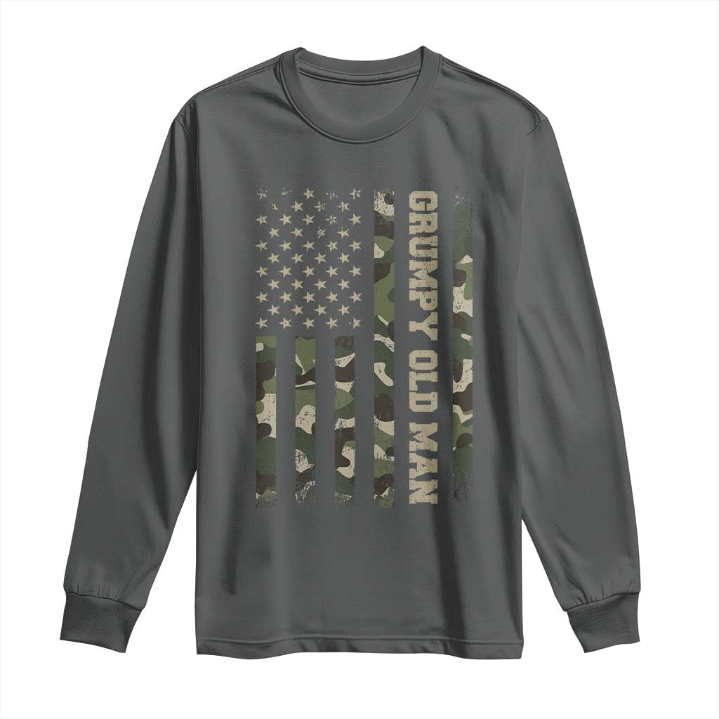 Funny Grumpy Old Man Long Sleeve Shirt Vintage Camo American Flag Fathers Day - Wonder Print Shop