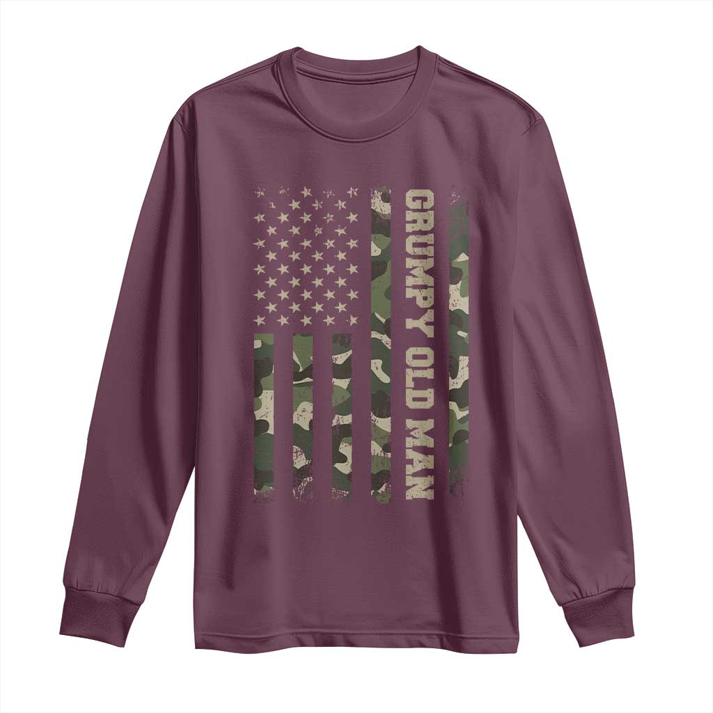 Funny Grumpy Old Man Long Sleeve Shirt Vintage Camo American Flag Fathers Day - Wonder Print Shop