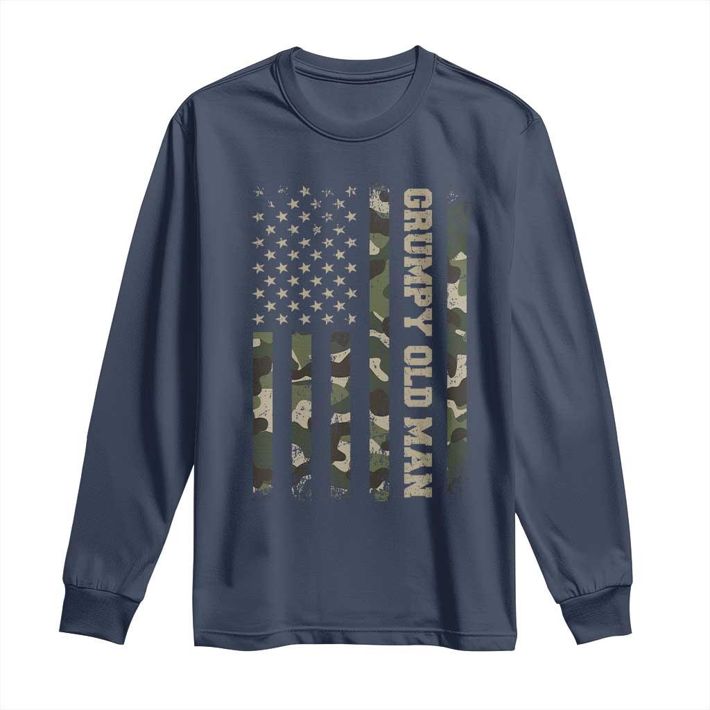 Funny Grumpy Old Man Long Sleeve Shirt Vintage Camo American Flag Fathers Day - Wonder Print Shop