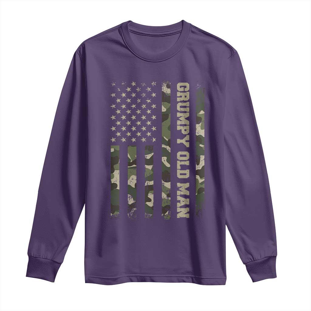 Funny Grumpy Old Man Long Sleeve Shirt Vintage Camo American Flag Fathers Day - Wonder Print Shop
