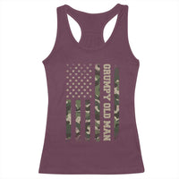 Funny Grumpy Old Man Racerback Tank Top Vintage Camo American Flag Fathers Day - Wonder Print Shop