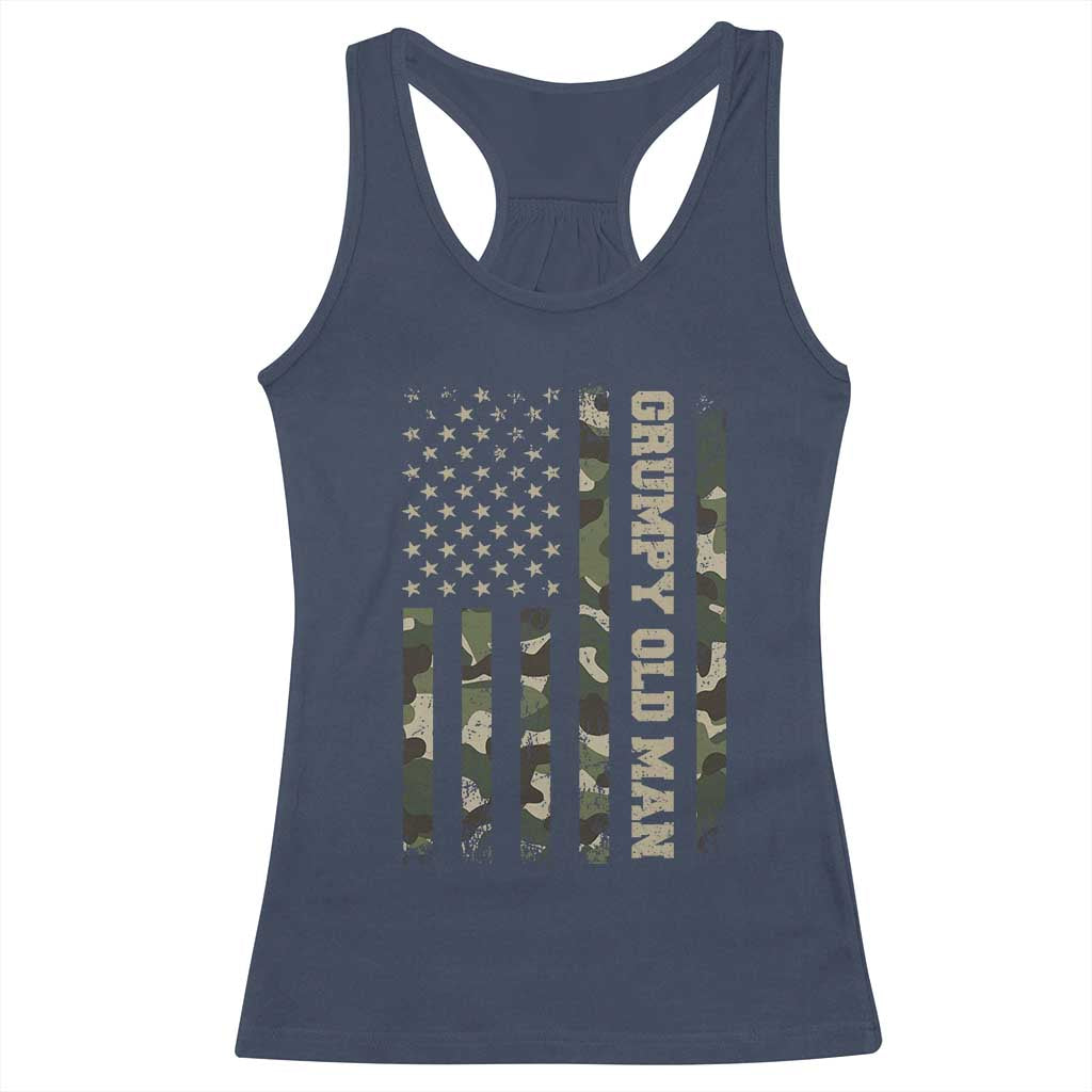 Funny Grumpy Old Man Racerback Tank Top Vintage Camo American Flag Fathers Day - Wonder Print Shop
