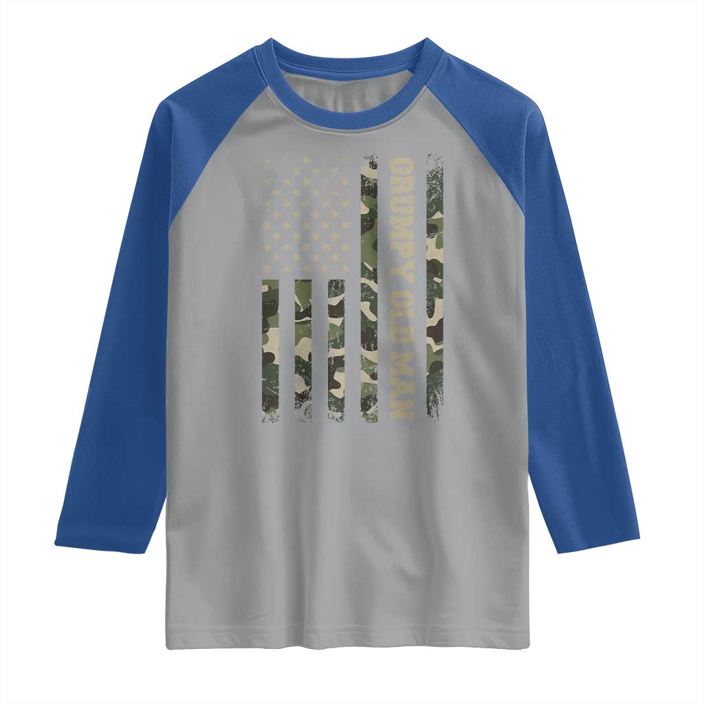 Funny Grumpy Old Man Raglan Shirt Vintage Camo American Flag Fathers Day - Wonder Print Shop