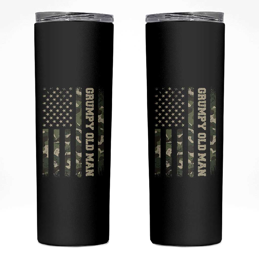 Funny Grumpy Old Man Skinny Tumbler Vintage Camo American Flag Fathers Day - Wonder Print Shop