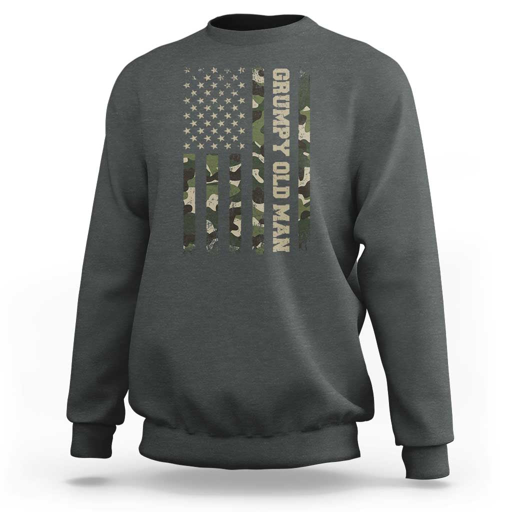 Funny Grumpy Old Man Sweatshirt Vintage Camo American Flag Fathers Day - Wonder Print Shop