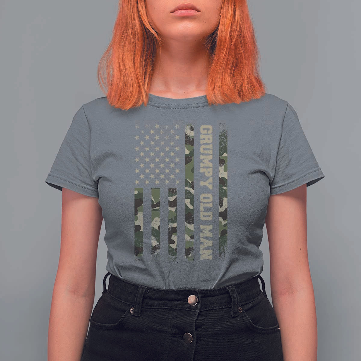 Funny Grumpy Old Man T Shirt For Women Vintage Camo American Flag Fathers Day - Wonder Print Shop
