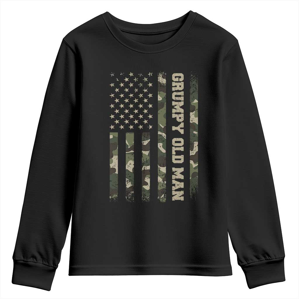 Funny Grumpy Old Man Youth Sweatshirt Vintage Camo American Flag Fathers Day - Wonder Print Shop