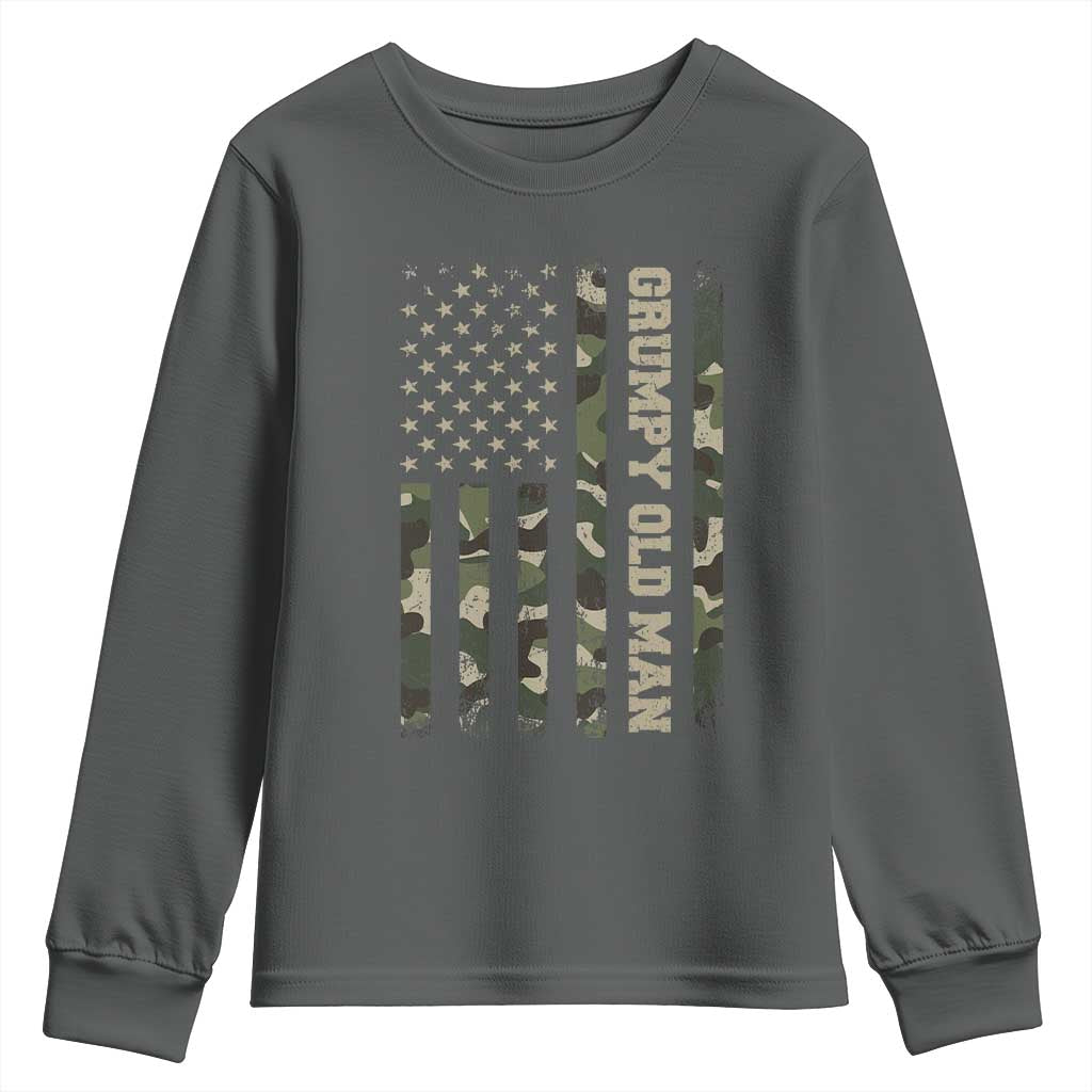 Funny Grumpy Old Man Youth Sweatshirt Vintage Camo American Flag Fathers Day - Wonder Print Shop