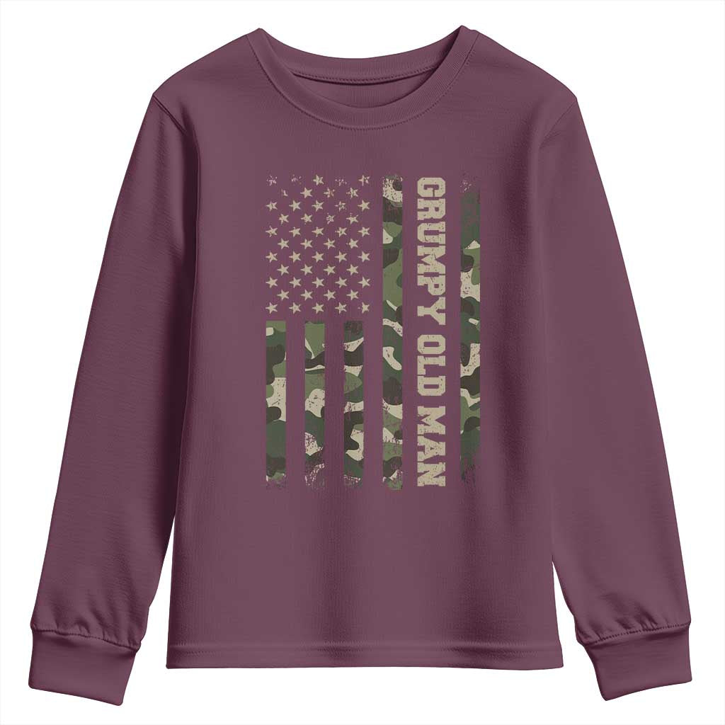 Funny Grumpy Old Man Youth Sweatshirt Vintage Camo American Flag Fathers Day - Wonder Print Shop