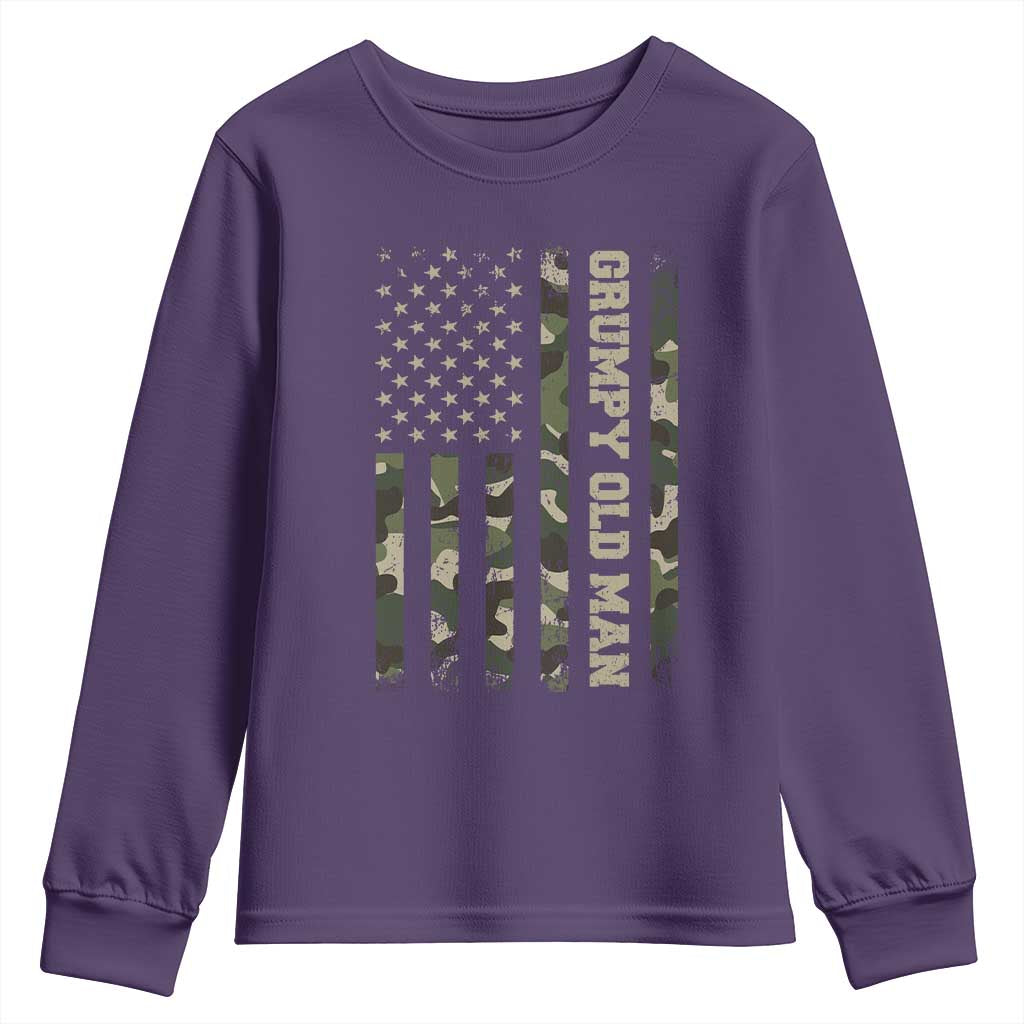 Funny Grumpy Old Man Youth Sweatshirt Vintage Camo American Flag Fathers Day - Wonder Print Shop