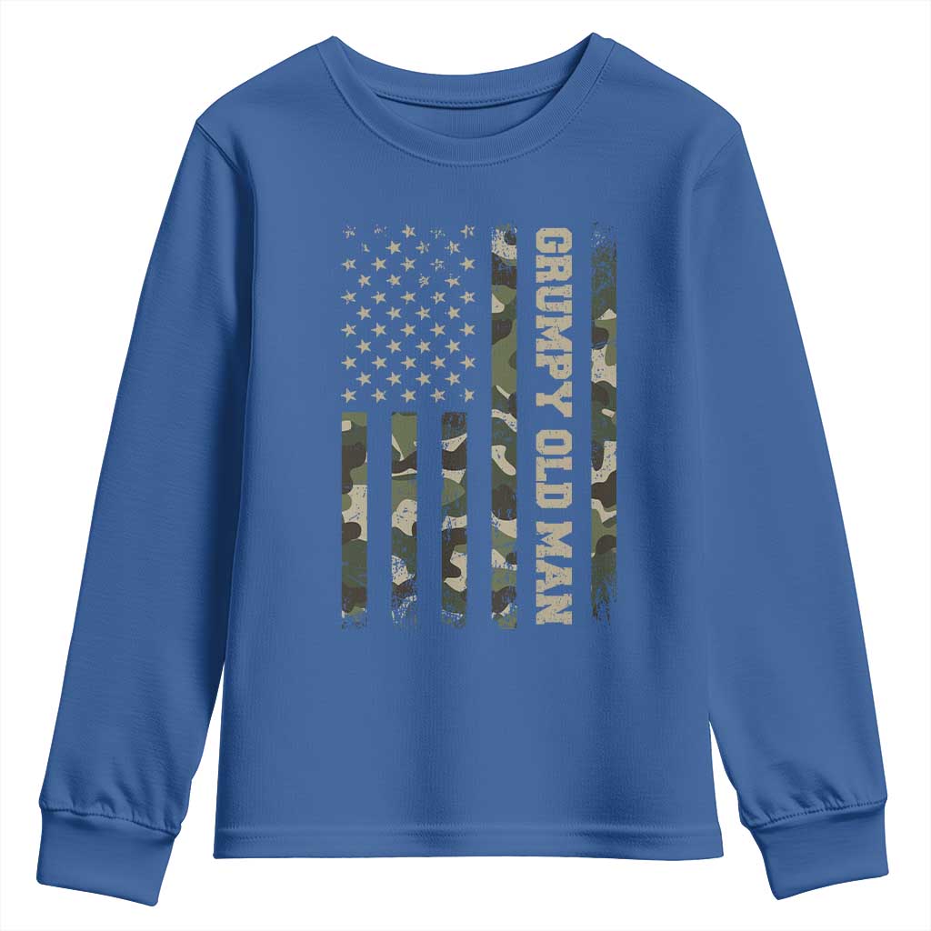 Funny Grumpy Old Man Youth Sweatshirt Vintage Camo American Flag Fathers Day - Wonder Print Shop