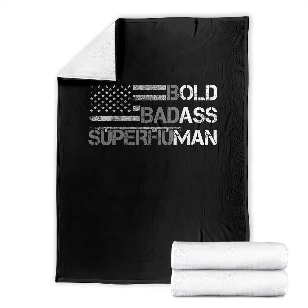 Funny Bold Badass Superhuman Throw Blanket Vintage American Flag Fathers Day - Wonder Print Shop