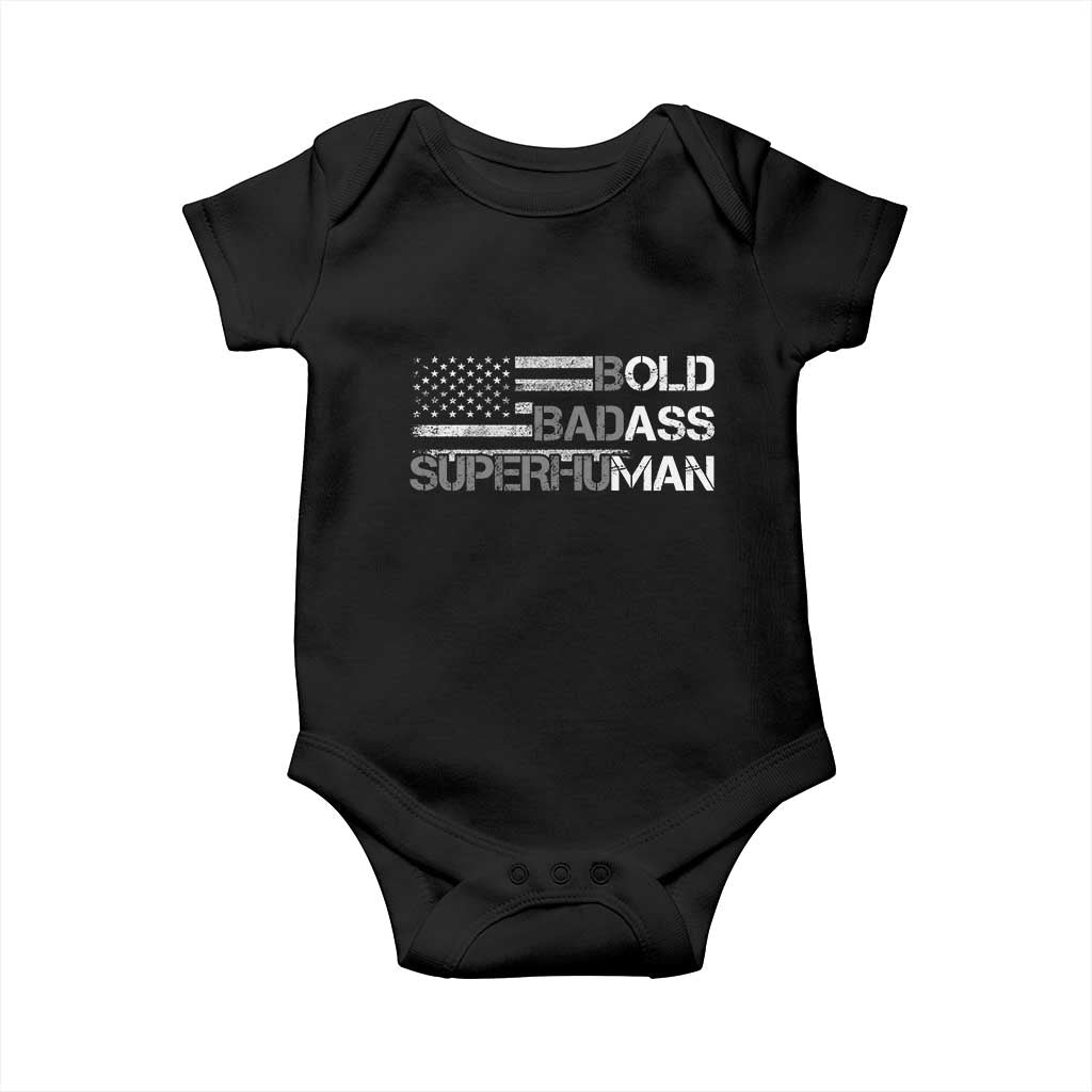 Funny Bold Badass Superhuman Baby Onesie Vintage American Flag Fathers Day - Wonder Print Shop