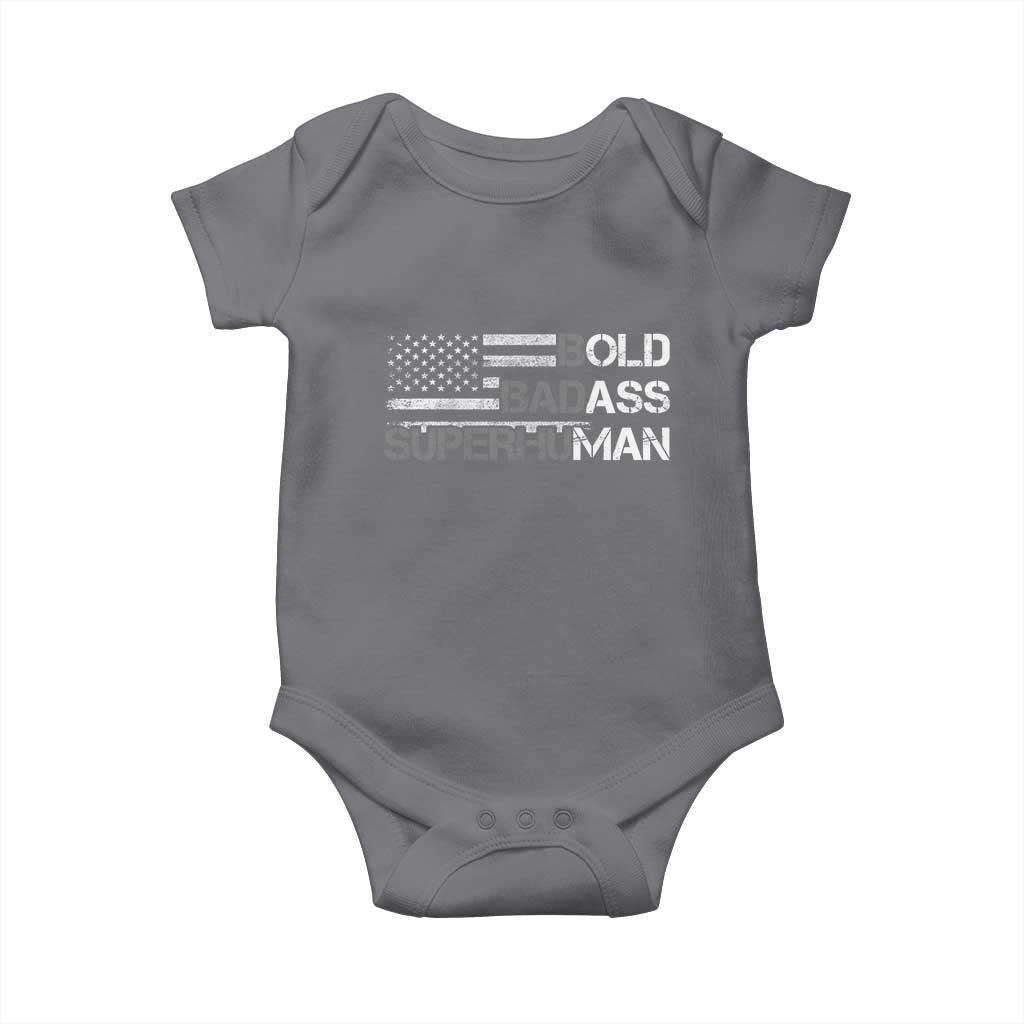 Funny Bold Badass Superhuman Baby Onesie Vintage American Flag Fathers Day - Wonder Print Shop