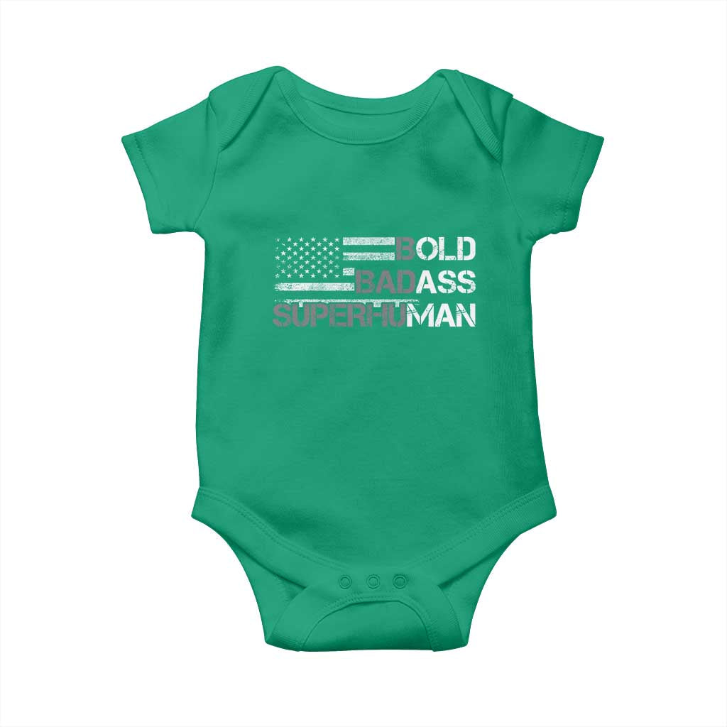 Funny Bold Badass Superhuman Baby Onesie Vintage American Flag Fathers Day - Wonder Print Shop