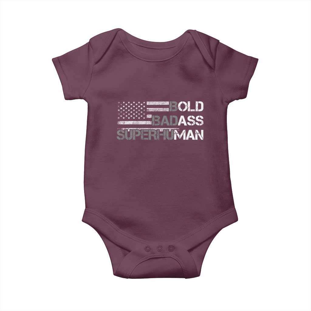 Funny Bold Badass Superhuman Baby Onesie Vintage American Flag Fathers Day - Wonder Print Shop