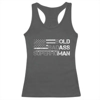 Funny Bold Badass Superhuman Racerback Tank Top Vintage American Flag Fathers Day - Wonder Print Shop