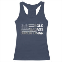 Funny Bold Badass Superhuman Racerback Tank Top Vintage American Flag Fathers Day - Wonder Print Shop