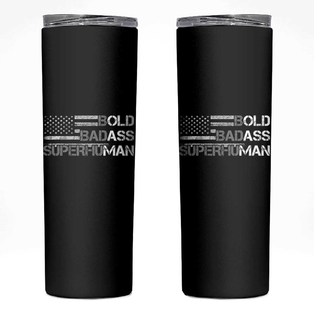 Funny Bold Badass Superhuman Skinny Tumbler Vintage American Flag Fathers Day - Wonder Print Shop