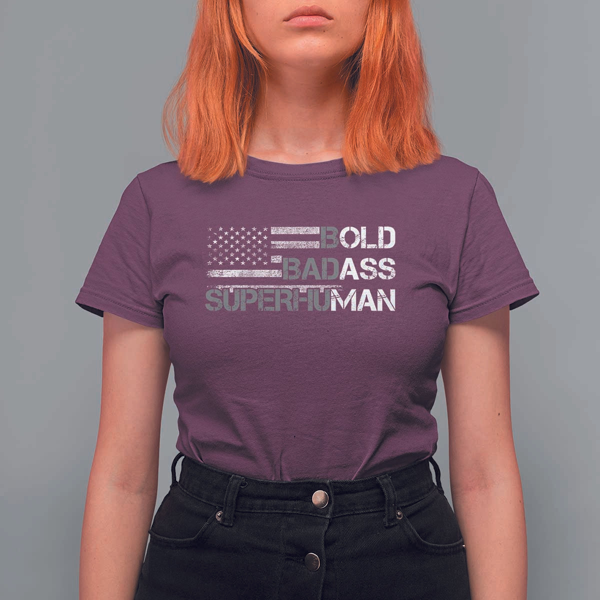 Funny Bold Badass Superhuman T Shirt For Women Vintage American Flag Fathers Day - Wonder Print Shop