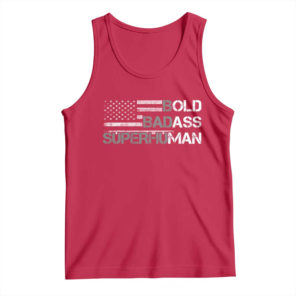 Funny Bold Badass Superhuman Tank Top Vintage American Flag Fathers Day - Wonder Print Shop