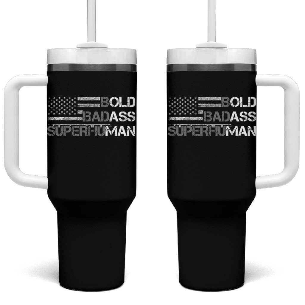 Funny Bold Badass Superhuman Tumbler With Handle Vintage American Flag Fathers Day - Wonder Print Shop
