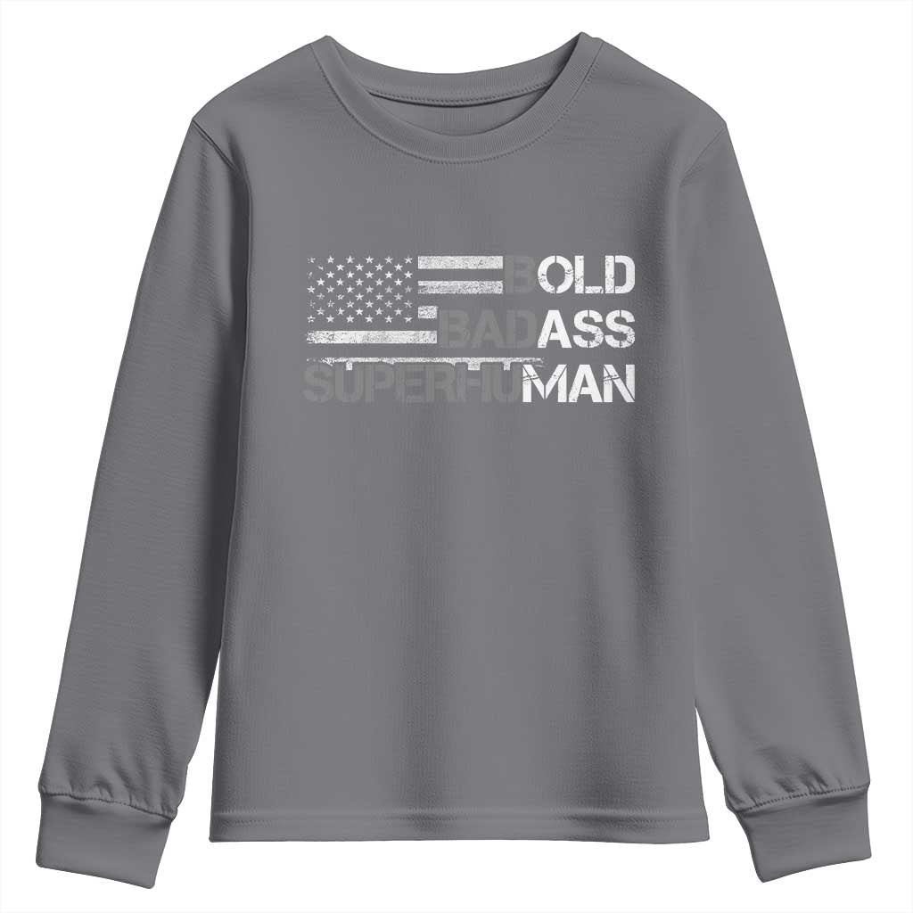 Funny Bold Badass Superhuman Youth Sweatshirt Vintage American Flag Fathers Day - Wonder Print Shop