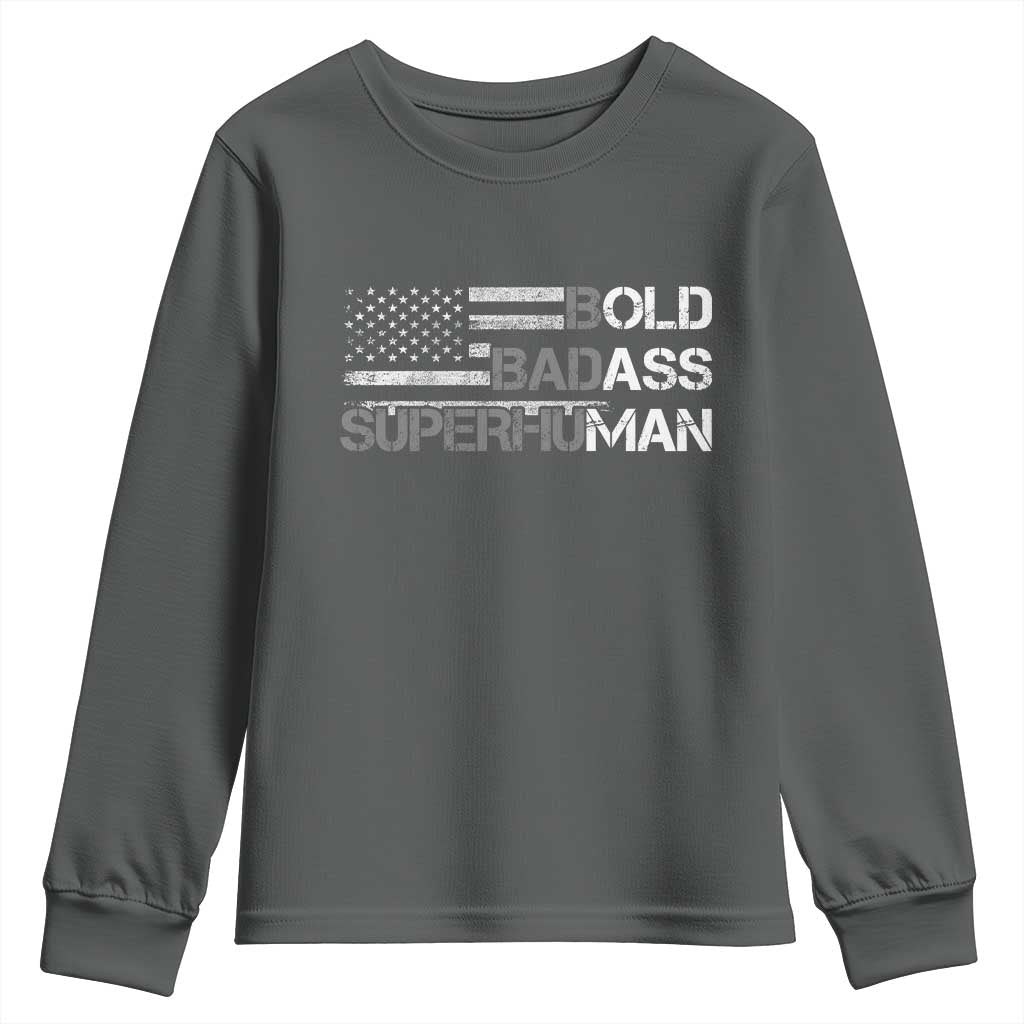 Funny Bold Badass Superhuman Youth Sweatshirt Vintage American Flag Fathers Day - Wonder Print Shop