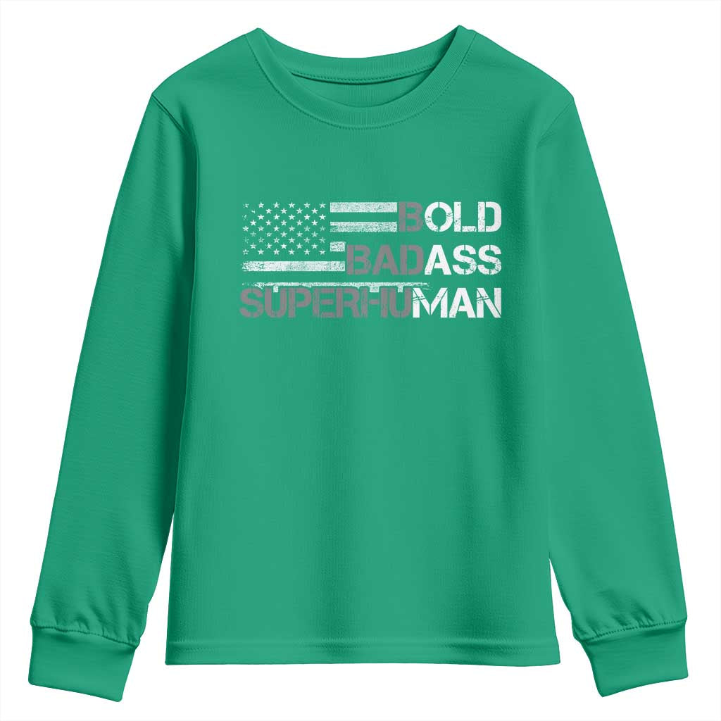Funny Bold Badass Superhuman Youth Sweatshirt Vintage American Flag Fathers Day - Wonder Print Shop