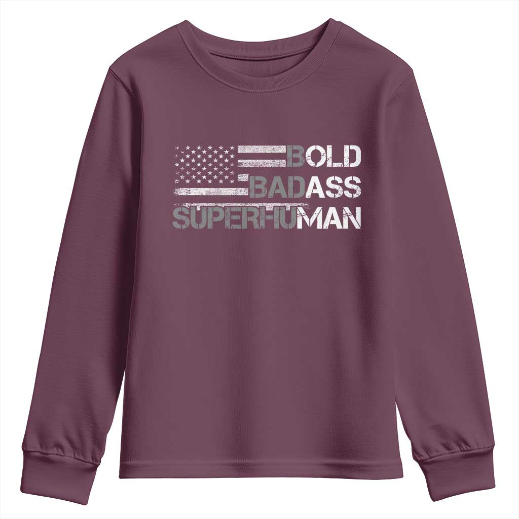 Funny Bold Badass Superhuman Youth Sweatshirt Vintage American Flag Fathers Day - Wonder Print Shop