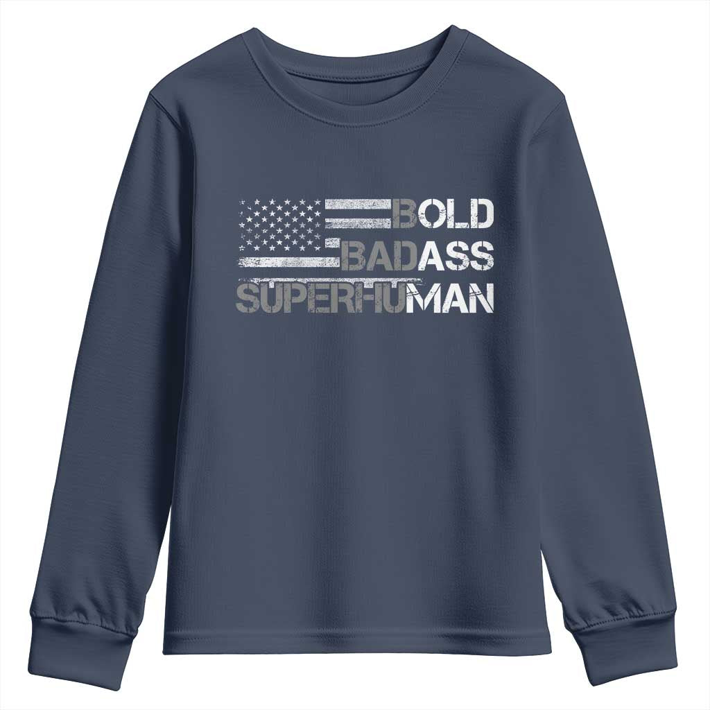 Funny Bold Badass Superhuman Youth Sweatshirt Vintage American Flag Fathers Day - Wonder Print Shop