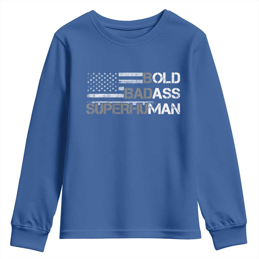 Funny Bold Badass Superhuman Youth Sweatshirt Vintage American Flag Fathers Day - Wonder Print Shop