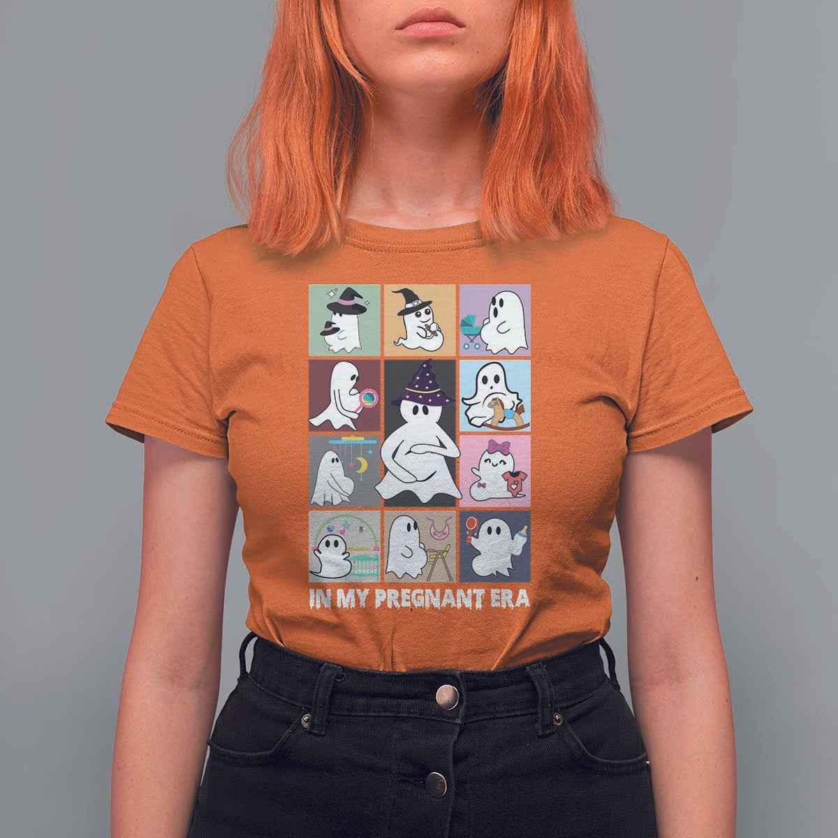 Halloween Pregnancy Reveal T Shirt For Women In My Pregnant Era Maternity Ghost - Wonder Print Shop