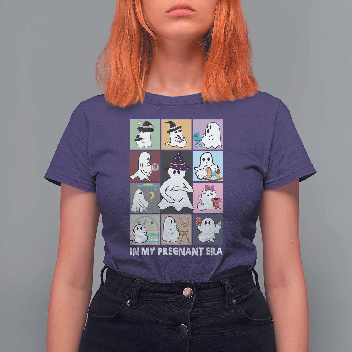 Halloween Pregnancy Reveal T Shirt For Women In My Pregnant Era Maternity Ghost - Wonder Print Shop