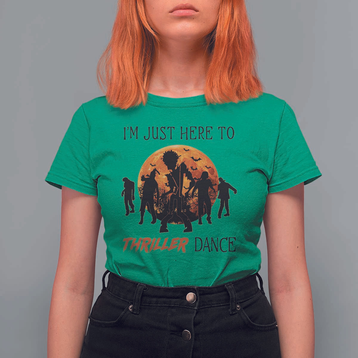 Funny Halloween T Shirt For Women I'm Just Here To Thriller Dance Zombie Dance Moon - Wonder Print Shop