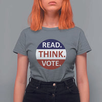 Read Think Vote T Shirt For Women Presidential Election 2024 Vintage USA Flag - Wonder Print Shop