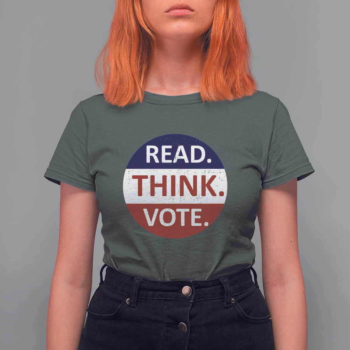 Read Think Vote T Shirt For Women Presidential Election 2024 Vintage USA Flag - Wonder Print Shop