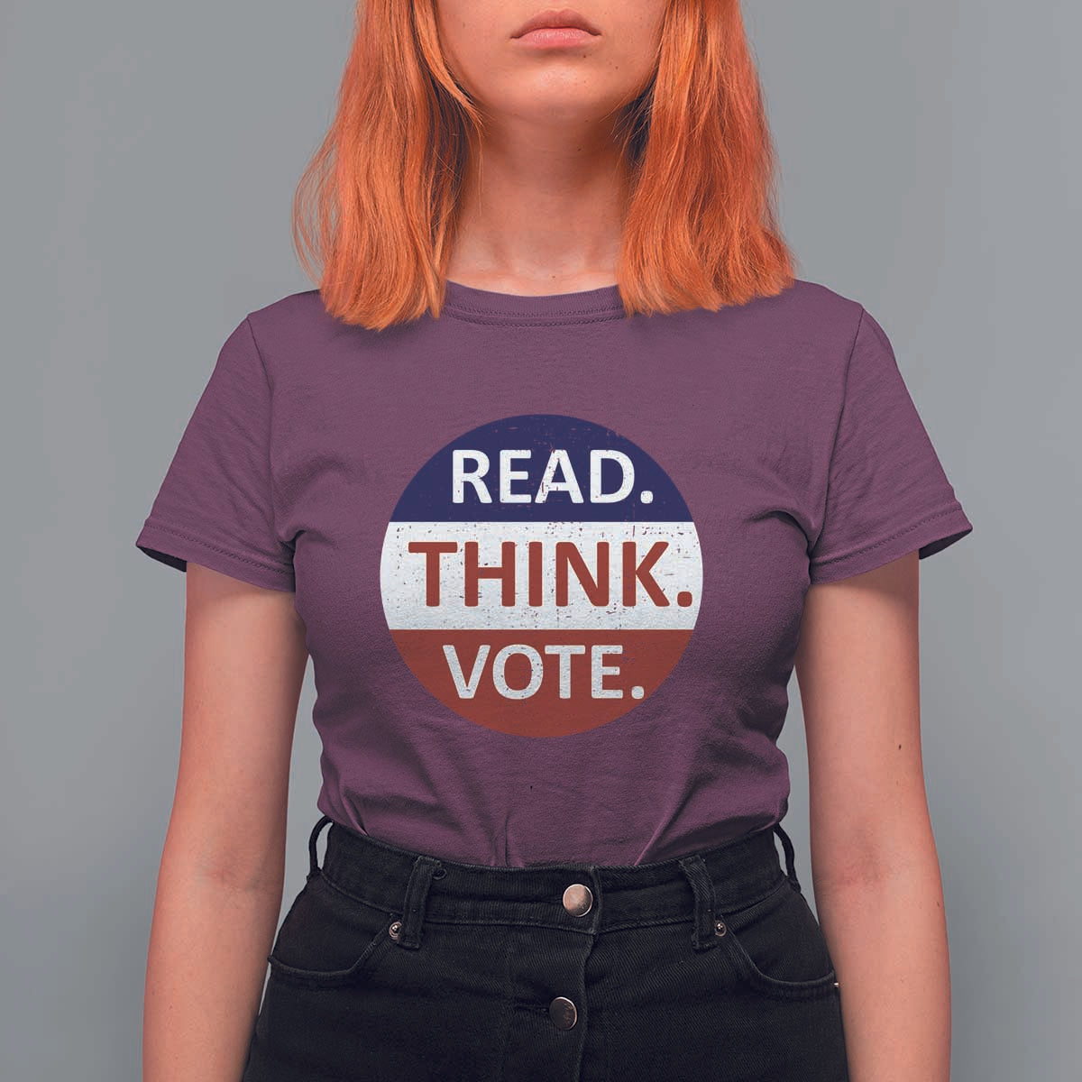 Read Think Vote T Shirt For Women Presidential Election 2024 Vintage USA Flag - Wonder Print Shop