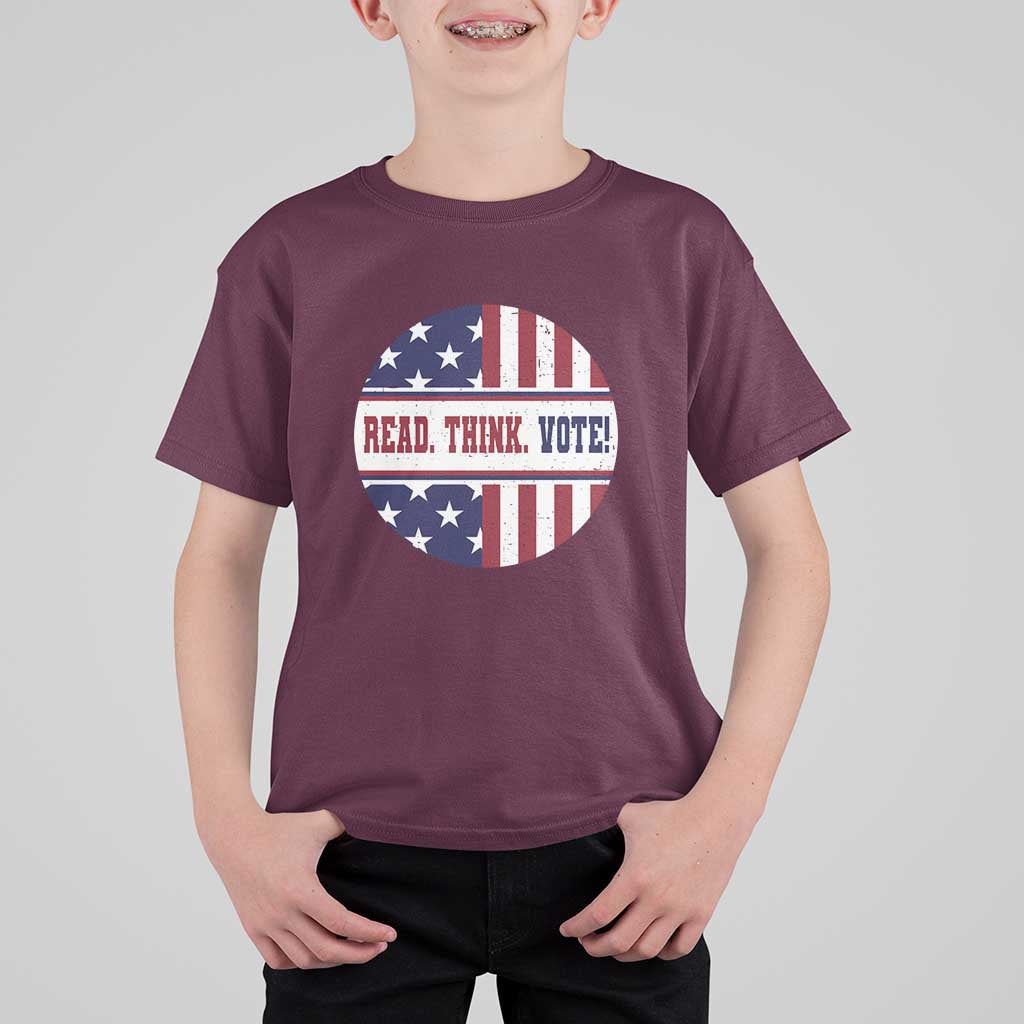 Read Think Vote T Shirt For Kid Presidential Election 2024 Vintage American Flag - Wonder Print Shop