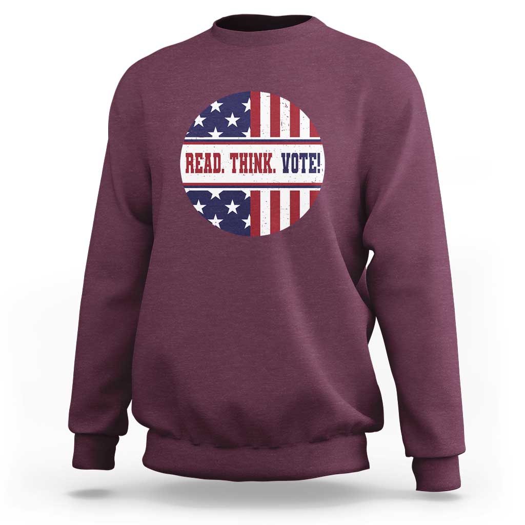 Read Think Vote Sweatshirt Presidential Election 2024 Vintage American Flag - Wonder Print Shop