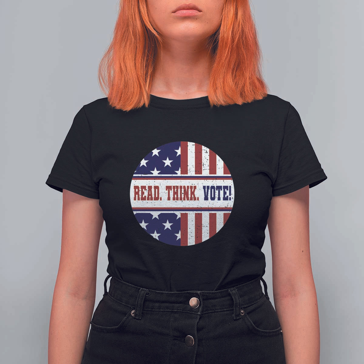Read Think Vote T Shirt For Women Presidential Election 2024 Vintage American Flag - Wonder Print Shop