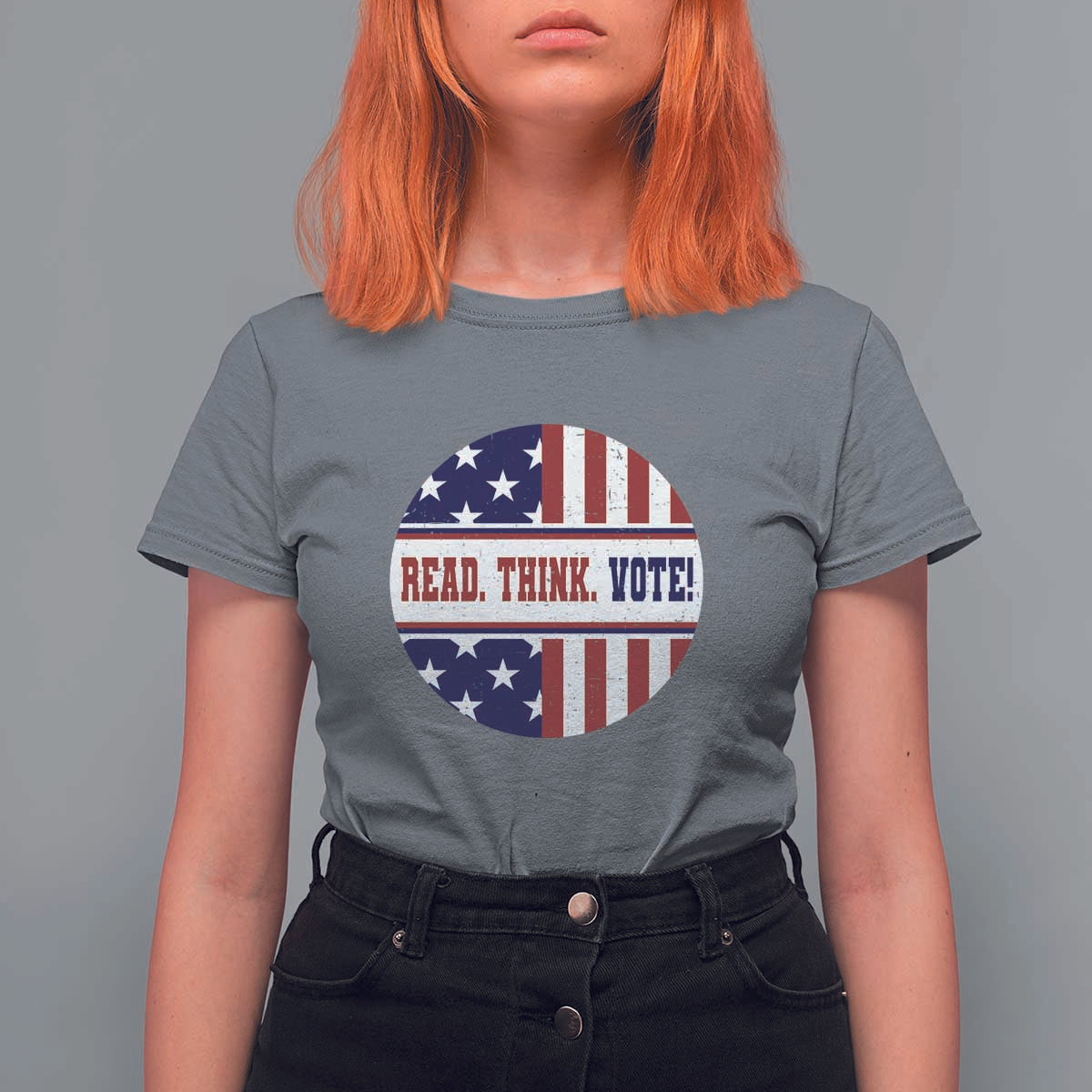 Read Think Vote T Shirt For Women Presidential Election 2024 Vintage American Flag - Wonder Print Shop